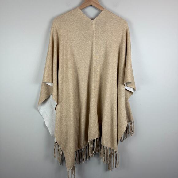 Chico's Cardigan One Size Beige Knit Asymmetrical Open Front Fringe Hem NWT - Picture 2 of 6